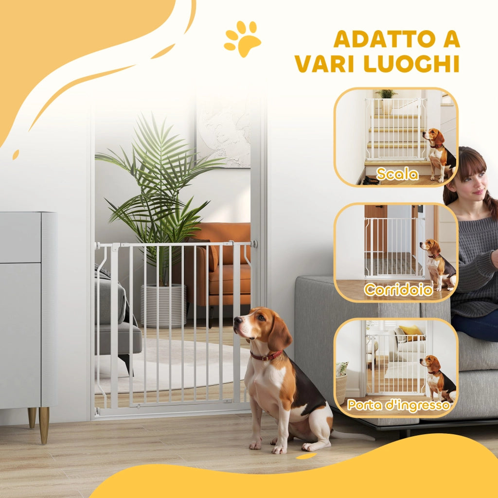 Cancelletto per Cani Estensibile e Regolabile per Scale e Porte. in Acciaio e ABS. 75-85x76 cm. Bianco