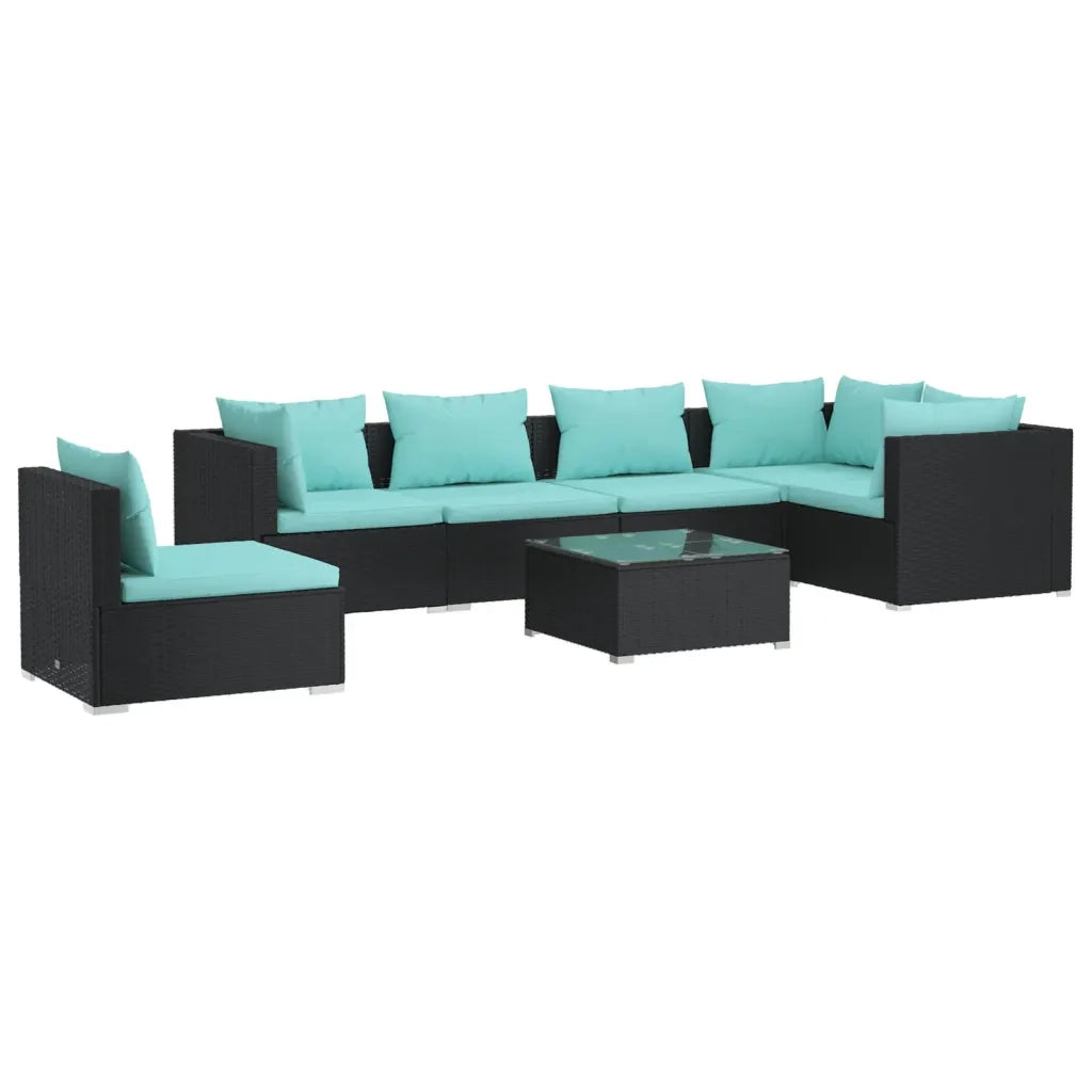 Set Divani da Giardino 7 pz con Cuscini in Polyrattan Nero 3102329