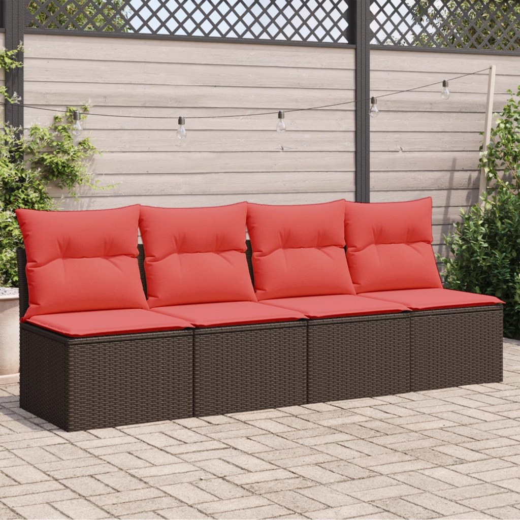 Divano da giardino con cuscini 4 posti marrone in polyrattan 366228