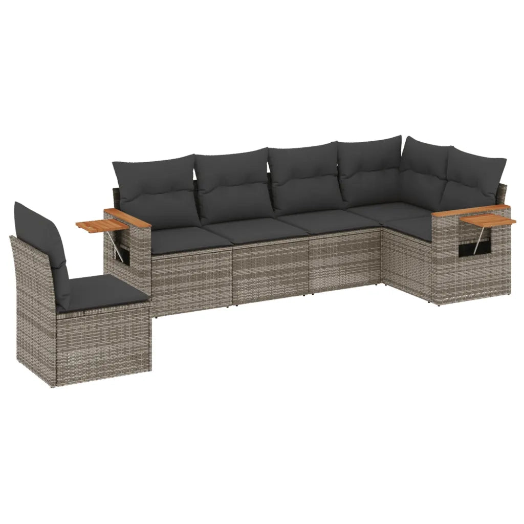Set Divano da Giardino 6 pz con Cuscini Grigio in Polyrattan 3226858