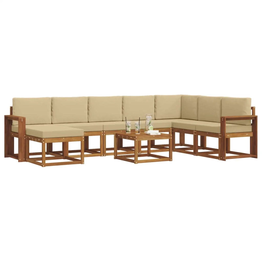 Set di divani da esterno con cuscino 9 pcs Naturale e Beige 3366856