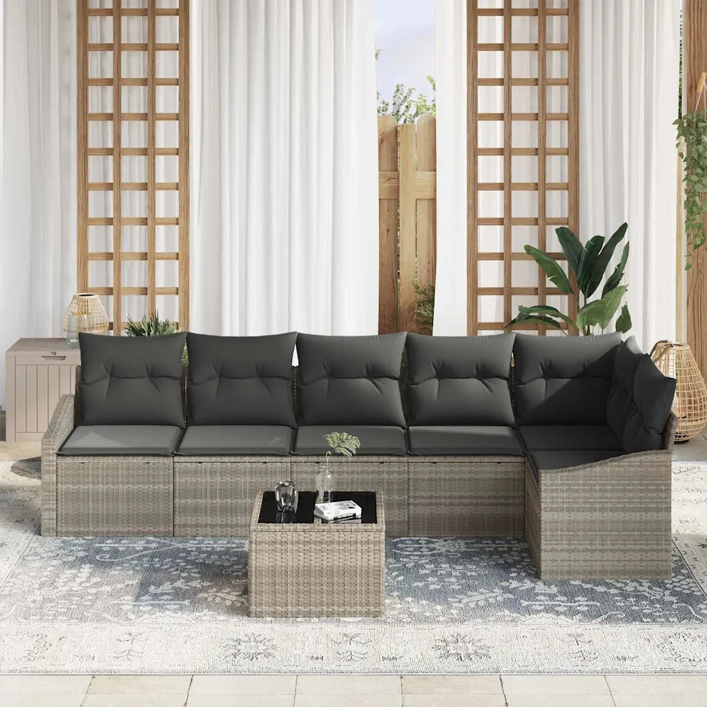 Set di divani con cuscino 7 pcs Grigio chiaro polyrattan