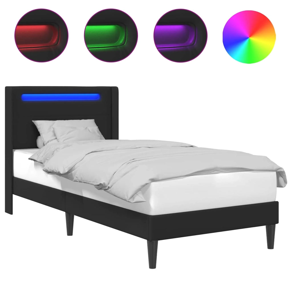 Letto singolo | Letto per adulti | Struttura del letto con strisce LED Nero 90 x 190 cm Similpelle