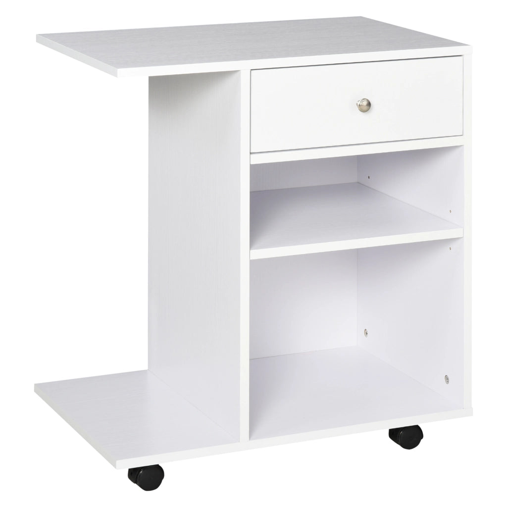 Mobiletto per Stampante in Legno con Ruote e Ripiano Regolabile ¨C Minimal ¨C Bianco