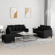 Set di Divani 3 pz con Cuscini Nero in Tessuto