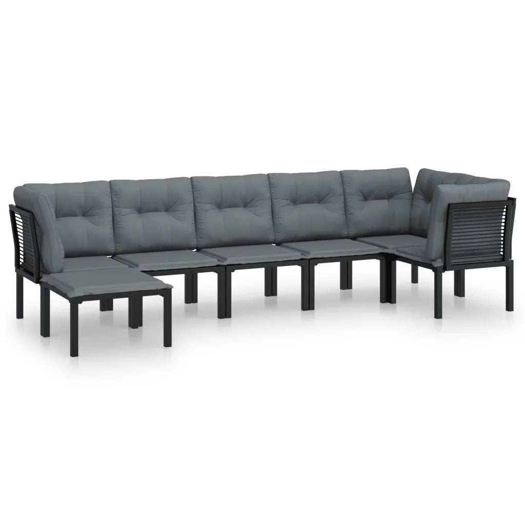 Set Salotto da Giardino 7 pz | Set di Mobili da Esterno Nero e Grigio in Polyrattan