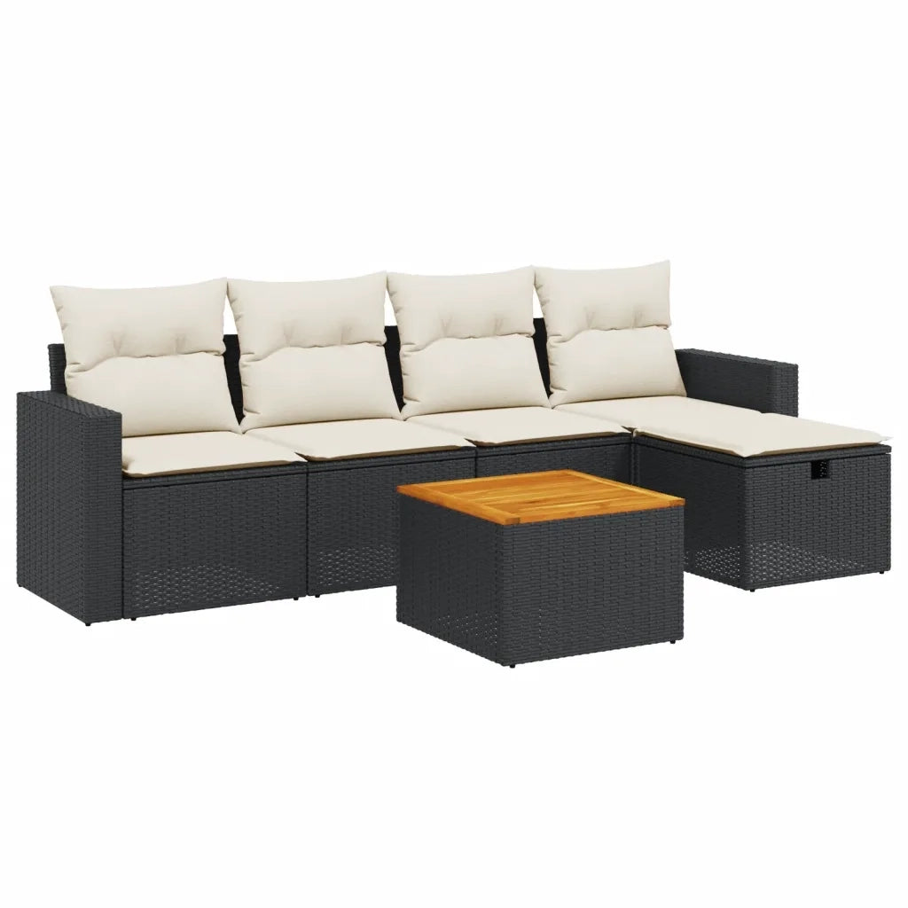 Set Divano da Giardino 6 pz con Cuscini Nero in Polyrattan 3264829