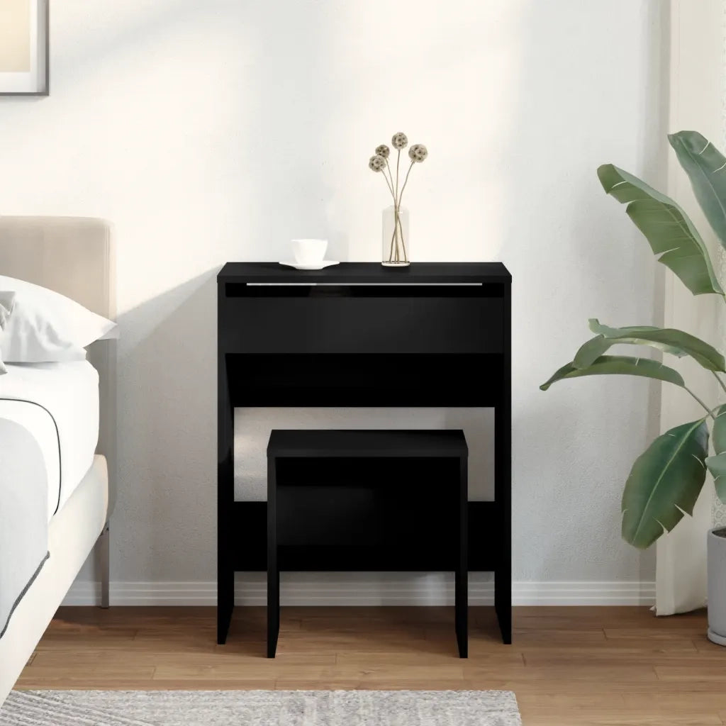 Toeletta | Tavolo da Trucco e Sgabello Nero 60x40x113,5 cm