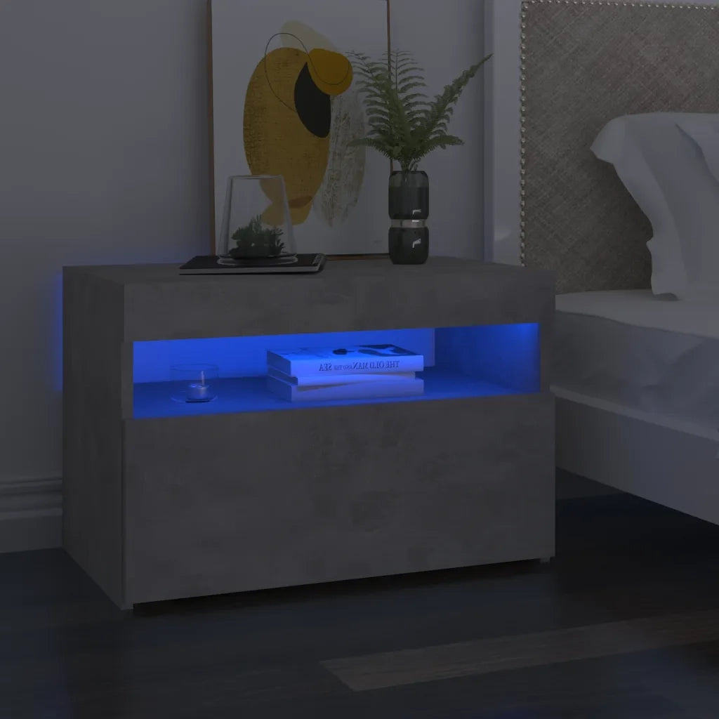 Comodino | Armadio da Notte | Mobiletto da notte con Luci LED Grigio Cemento 60x35x40 cm