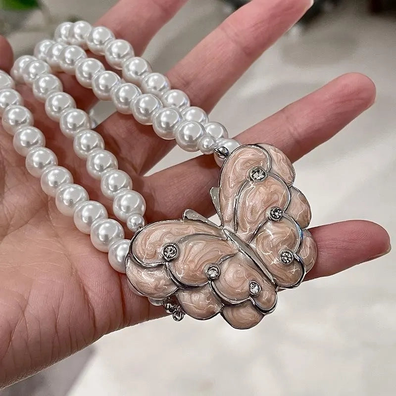 Collana di perle e farfalle fatta a mano con perline - Lunghezza regolabile