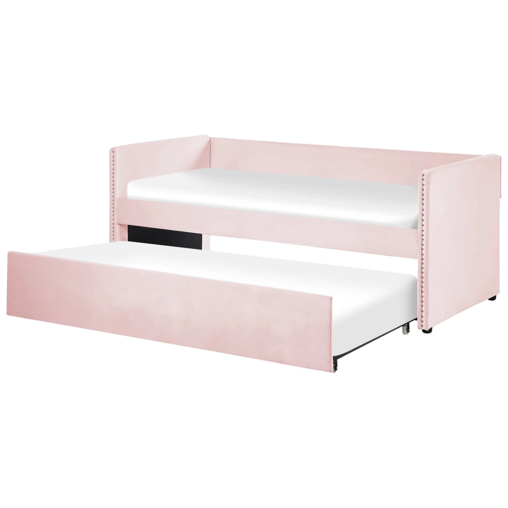 Letto estraibile 90 x 200 cm Velluto rosa Singolo doghe in legno Daybed Glamour Borchie decorative