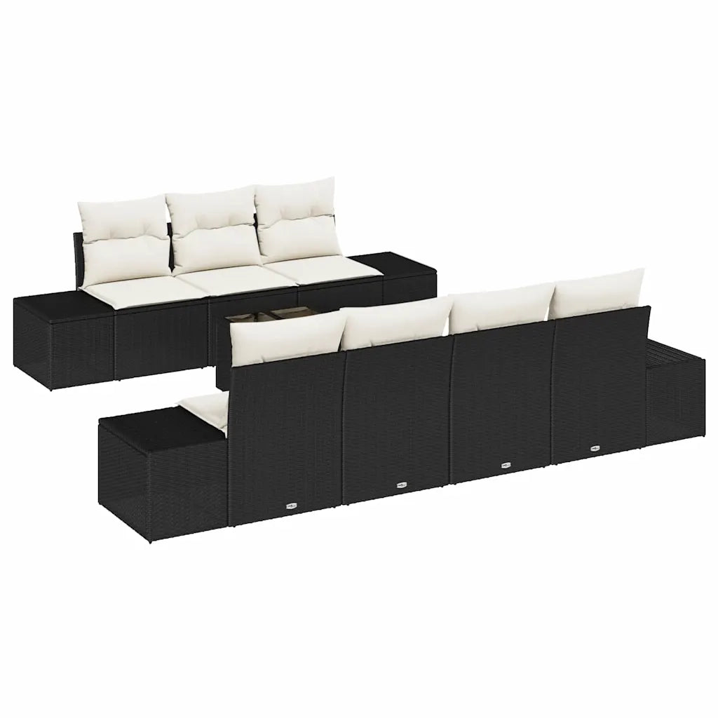 Set Divano da Giardino con cuscino 8 pcs Nero polyrattan 3346967