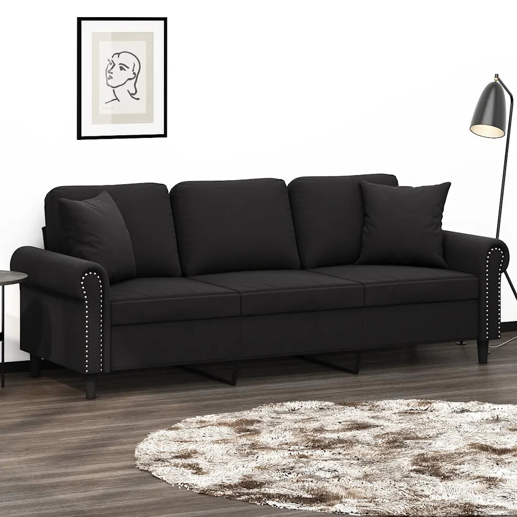 Divano | Divano da soggiorno | Sofa a 3 Posti con Cuscini Nero 180 cm in Velluto