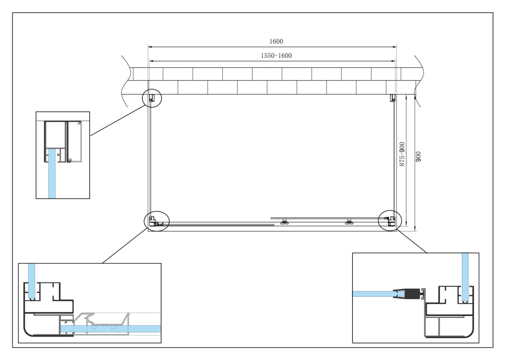 BOX CABINA DOCCIA 3 LATI 2 FISSI E UNO SCORREVOLE 87,5-90x155-160x87,5-90