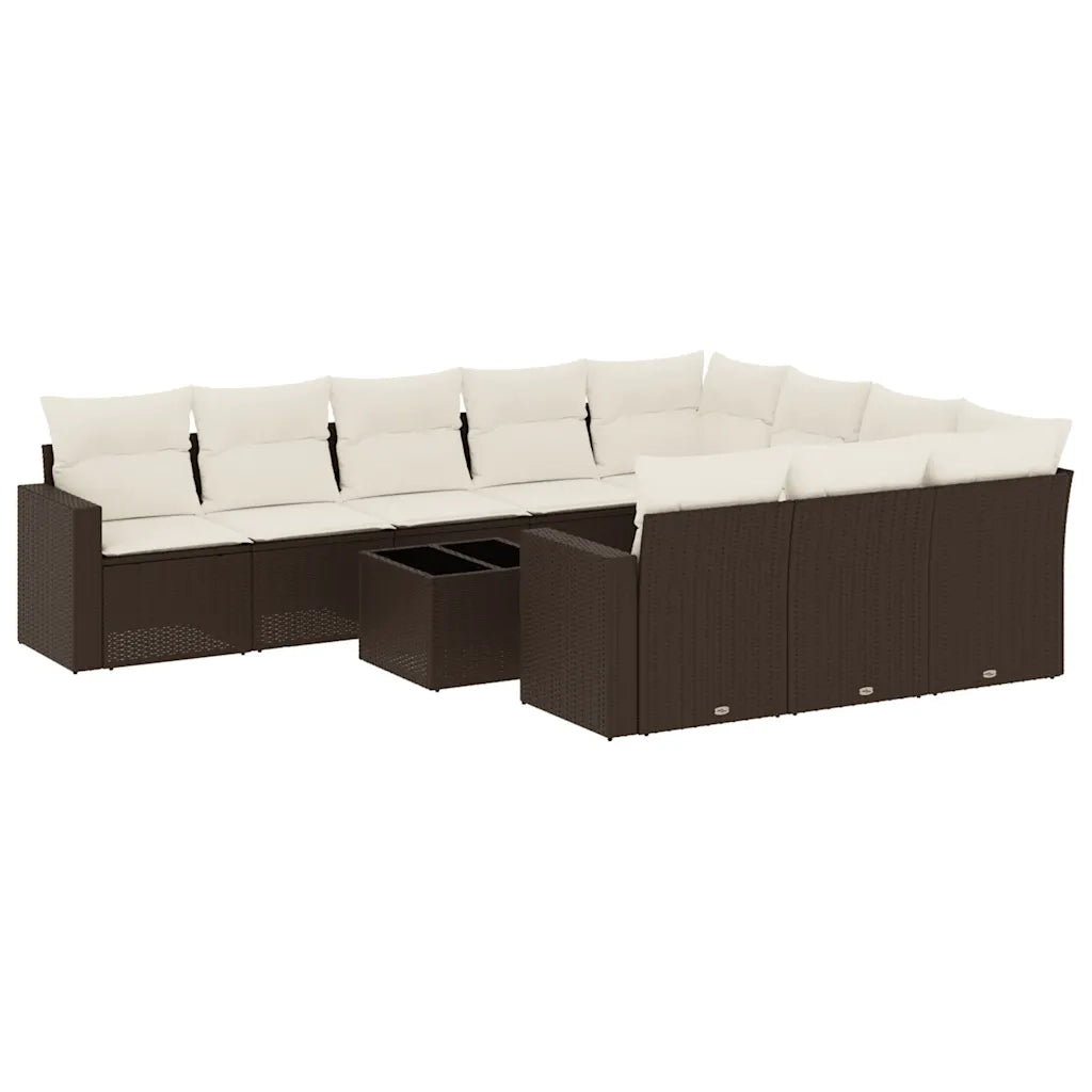 Set Divani da Giardino 11 pz con Cuscini Polyrattan Marrone 3219493