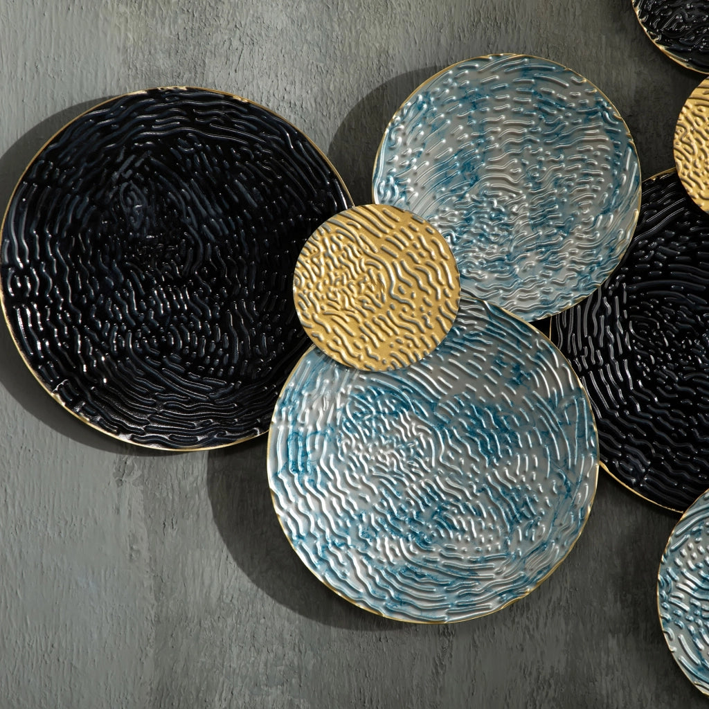 Decorazione Murale 3D a Cerchi ¨C Minimal ¨C Blu Nero Oro 133x66cm