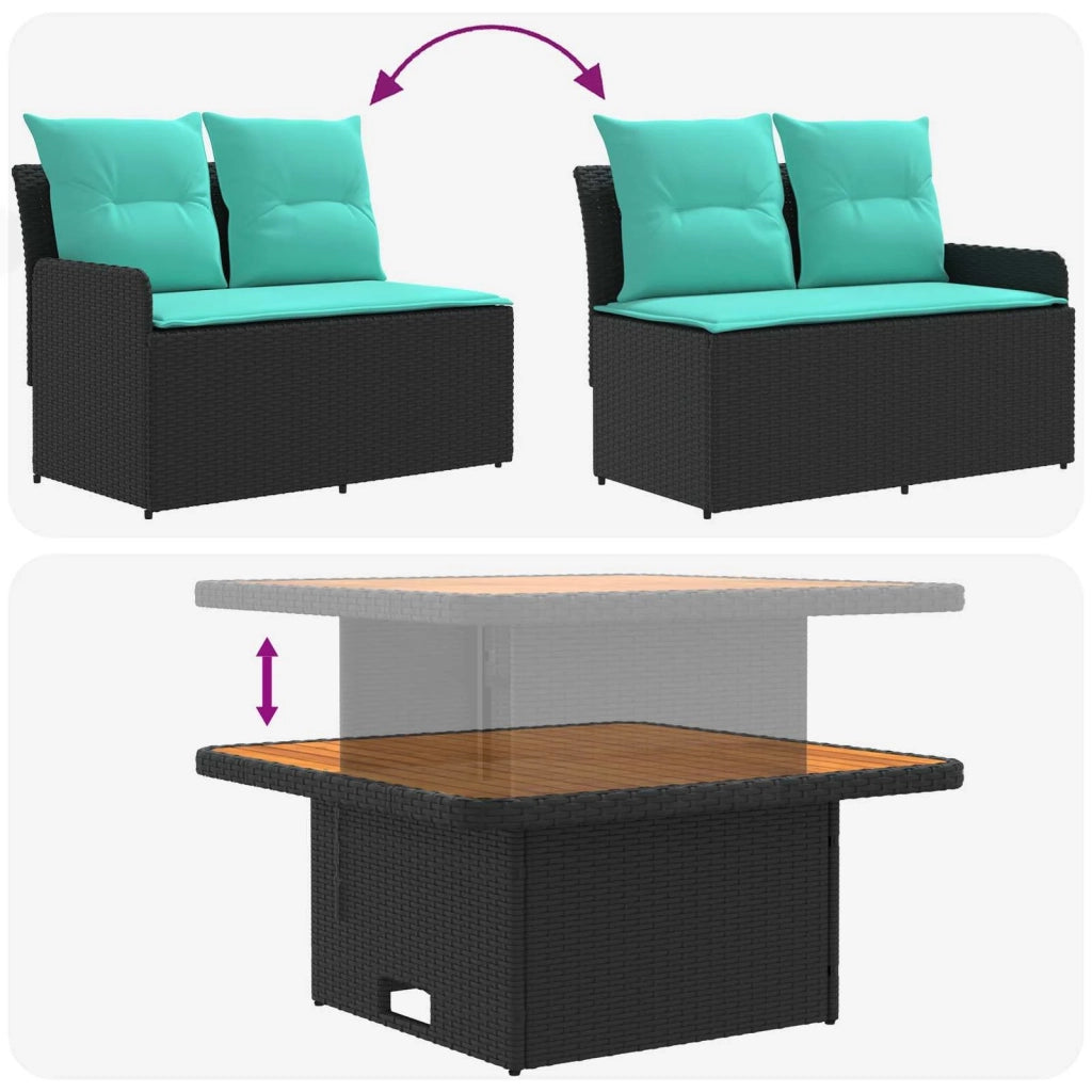 Set di Mobili con cuscino 4 pcs Nero e Turchese Rattan in PE 3422180