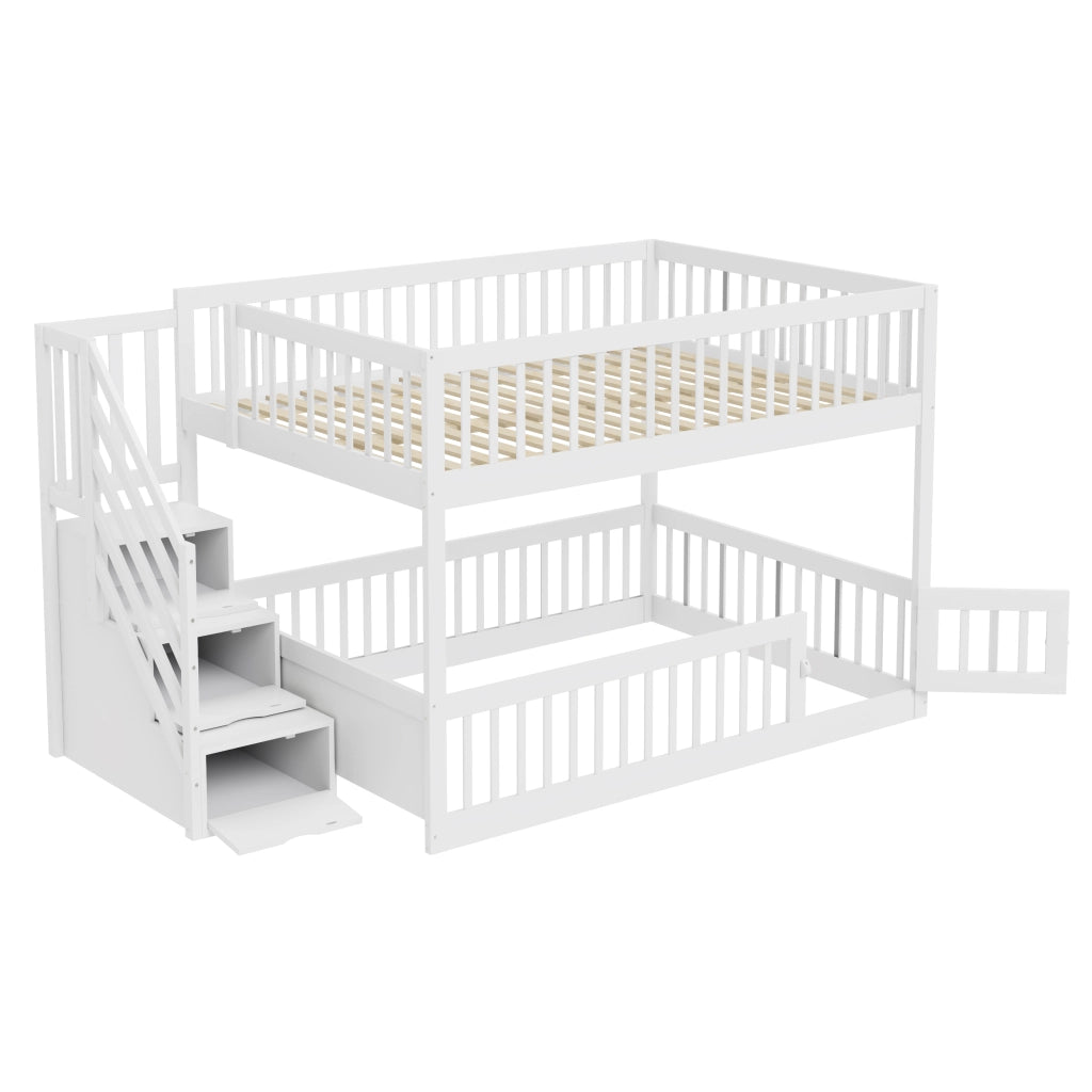LETTO a castello 140x200 cm in legno bianco con scala e cassetti