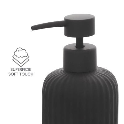Dispenser sapone nero in ceramica soft touch capienza 330 ml Spring