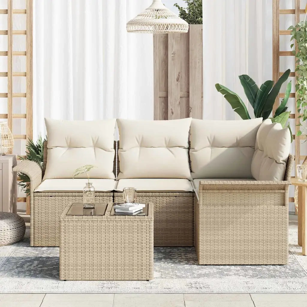 Set Divano da Giardino con cuscino 5 pcs Beige polyrattan 3345351