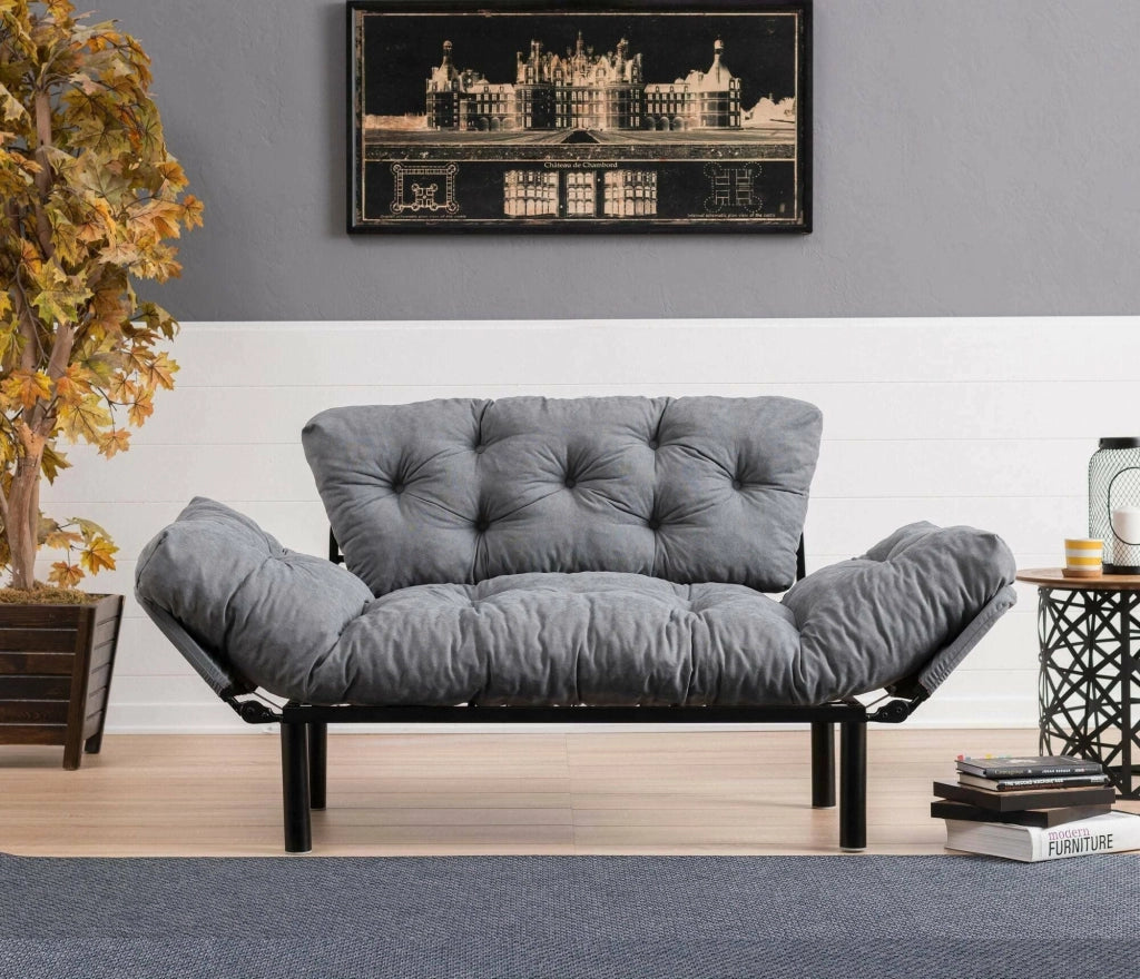 Guchol, Divano Letto 2 Posti Contenitore, 155x70 cm Grigio