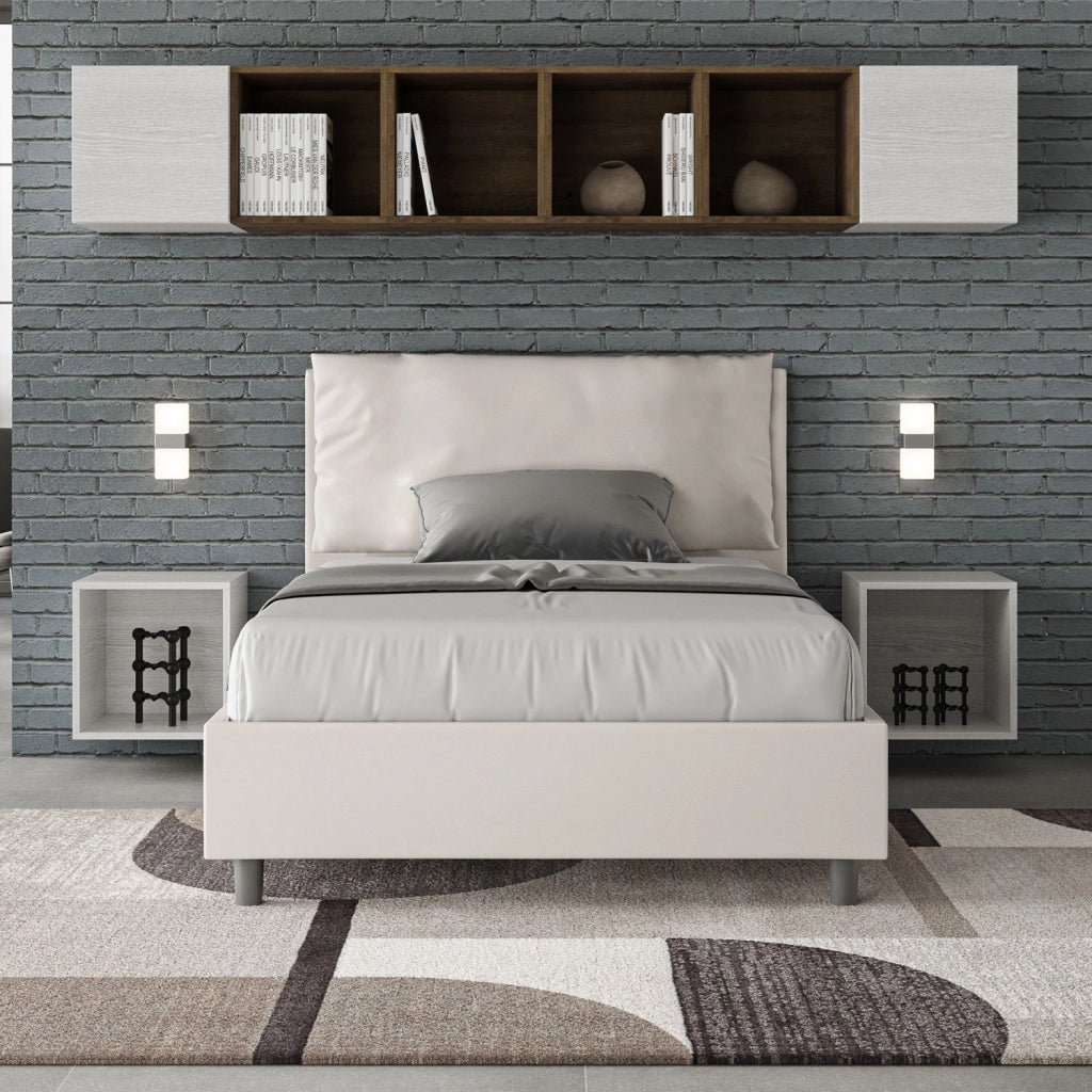 BS COM Letto una piazza e mezza senza rete imbottito 120x200 similpelle bianco