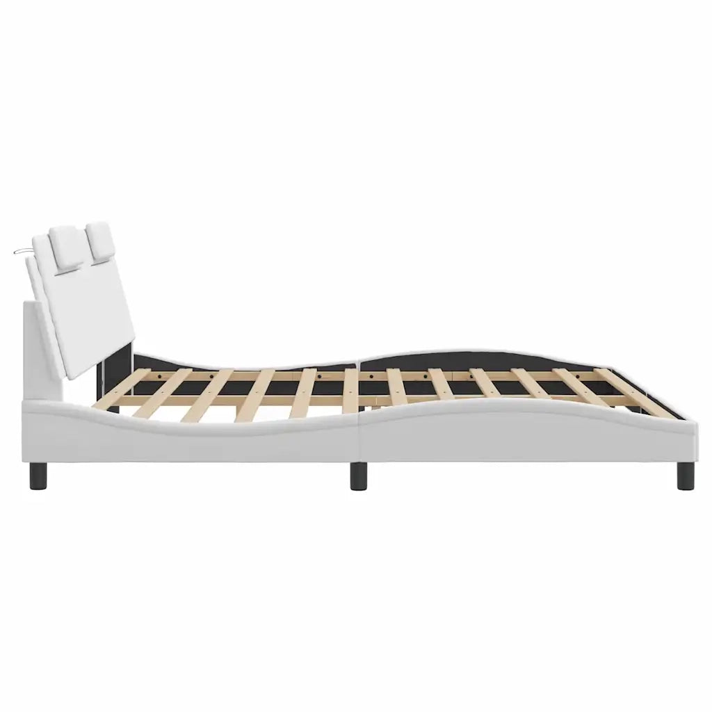 Letto matrimoniale | Letto per adulti | Giroletto Viana senza Materasso Bianco 200x200 cm in Similpelle