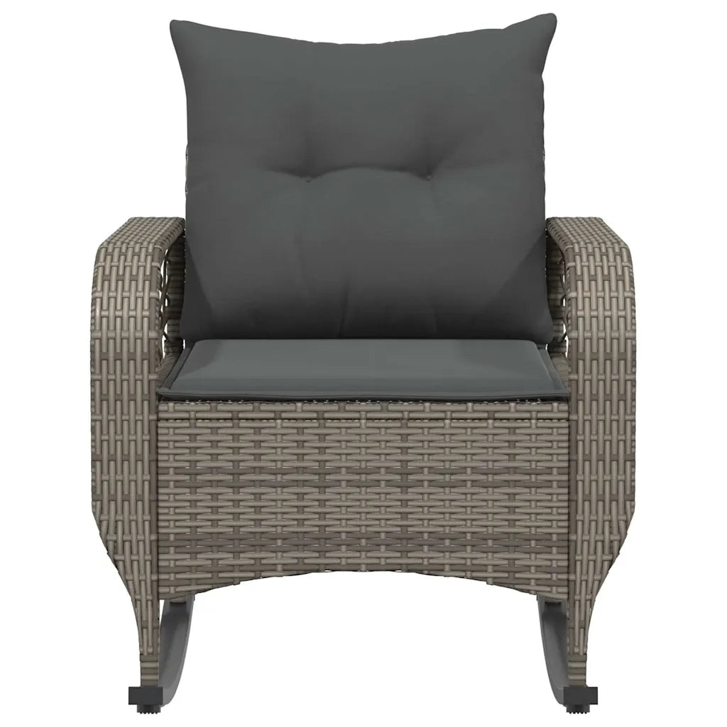 Sedia a Dondolo da Giardino con Cuscini in Polyrattan Grigio 4104195