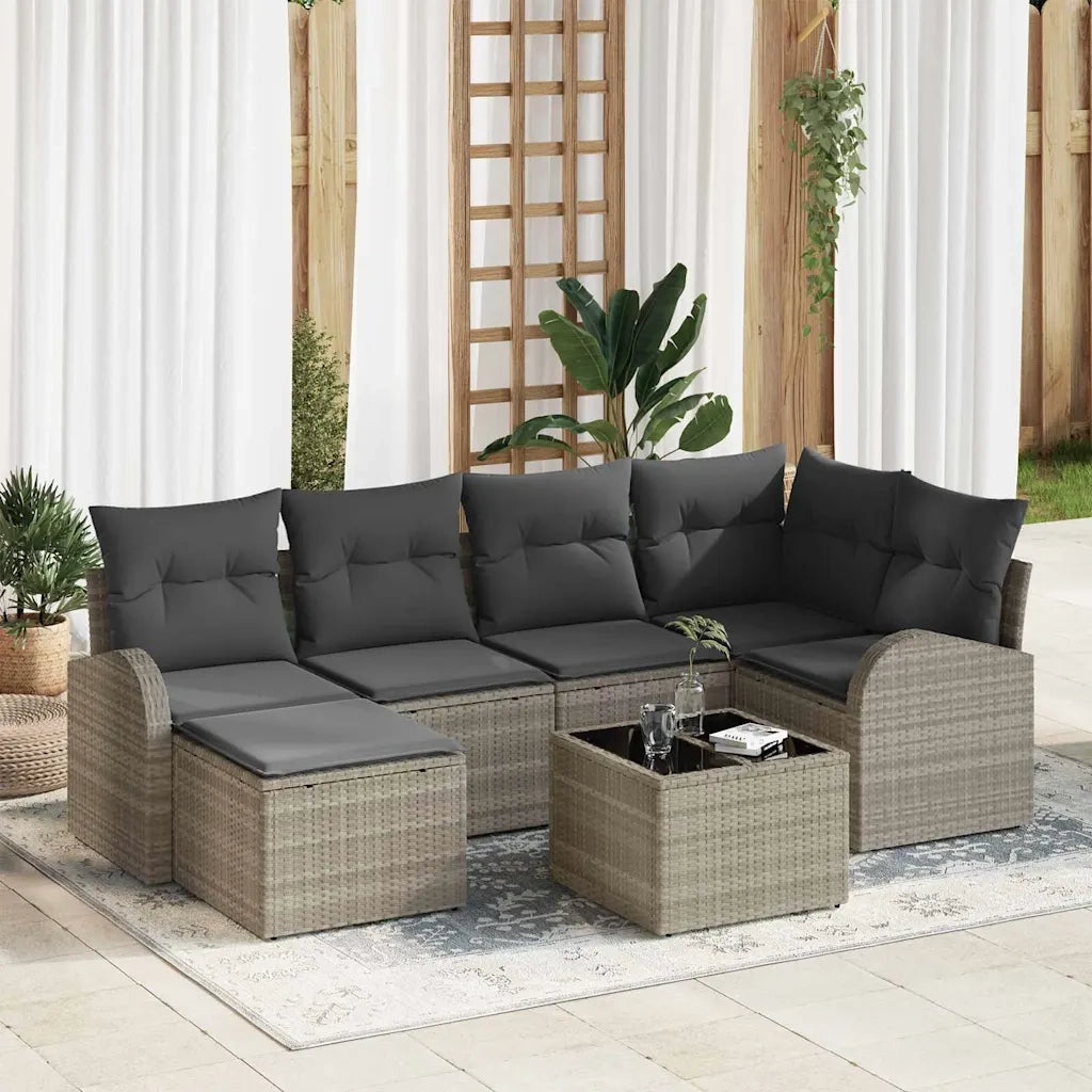 Set Divano da Giardino 7 pcs Grigio chiaro polyrattan