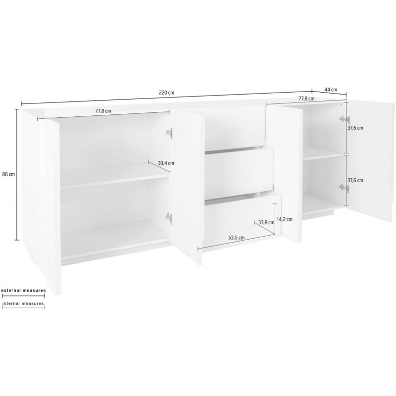 Credenza Ping 220 – 4 ante/3 cassetti – Bianco Lucido