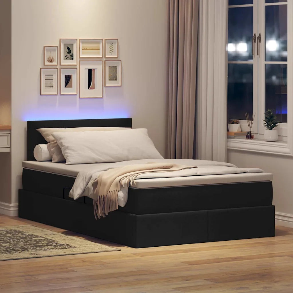 Letto con contenitore e LED con led Nero 120 x 200 cm Tessuto