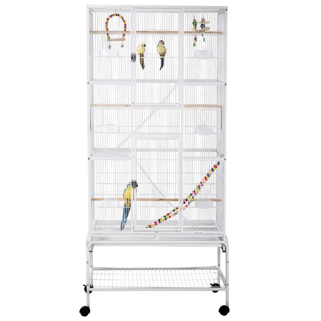 Gabbia per Uccelli ¨C Xylo ¨C Acciaio e PP con Posatoi, Giochi, 83x53x180 cm, Bianco