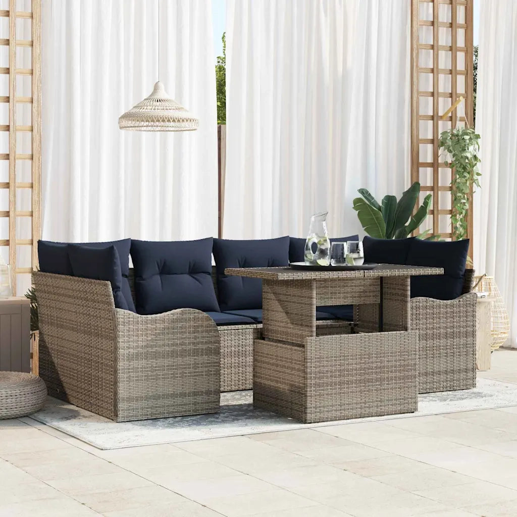Set Divano da Giardino 7 pz Grigio e Blu Navy polyrattan 3348401