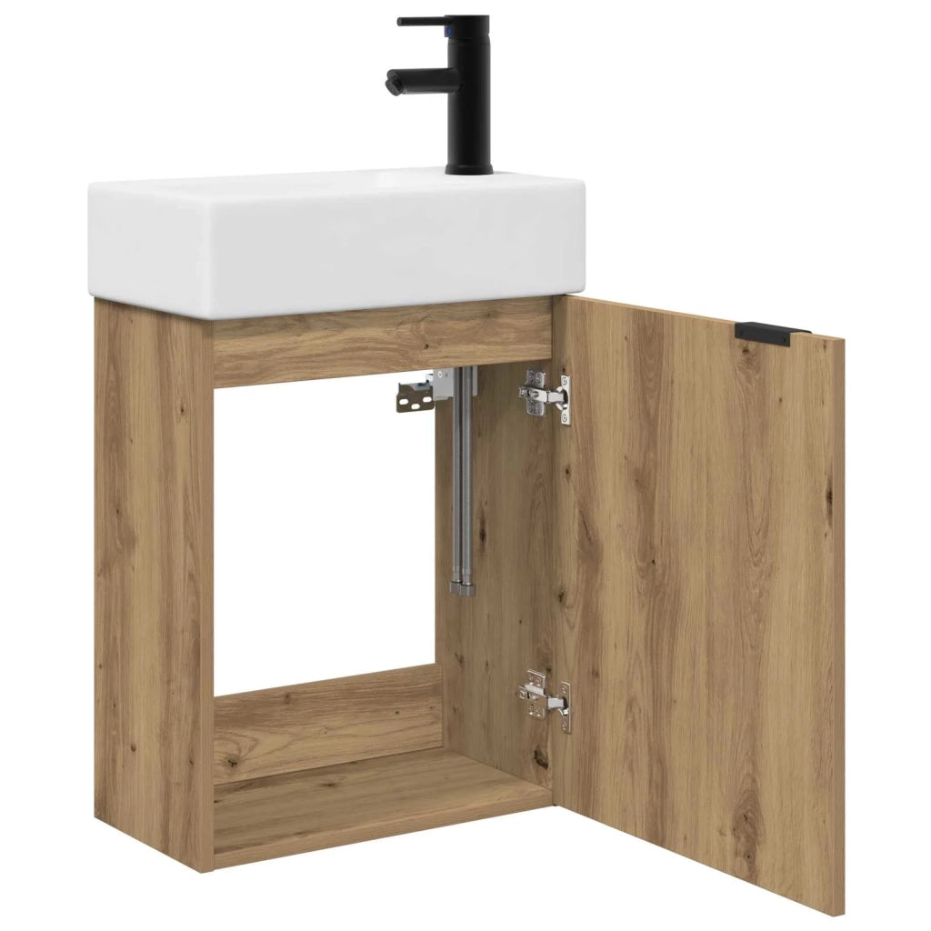 Mobile Bagno | Armadio da bagno con rubinetto Rovere Artigianale