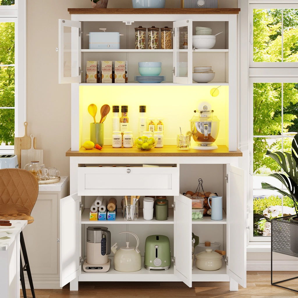 Libreria Buffet con LED ¨C MINIMAL ¨C Bianco, Ripiani Regolabili, 104x40x180