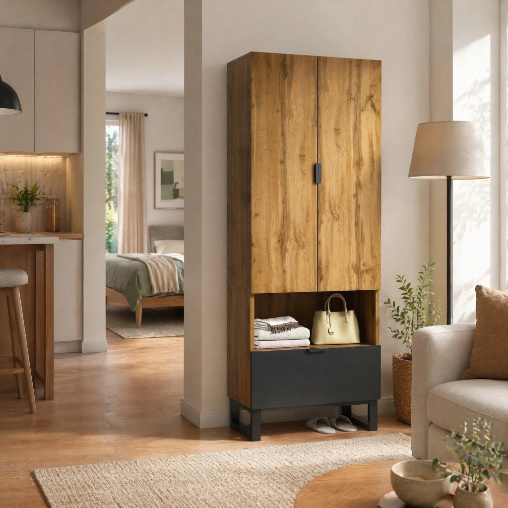 ARMADIO portascipe con asta appendiabiti 180x65x38 cm Legno e Nero