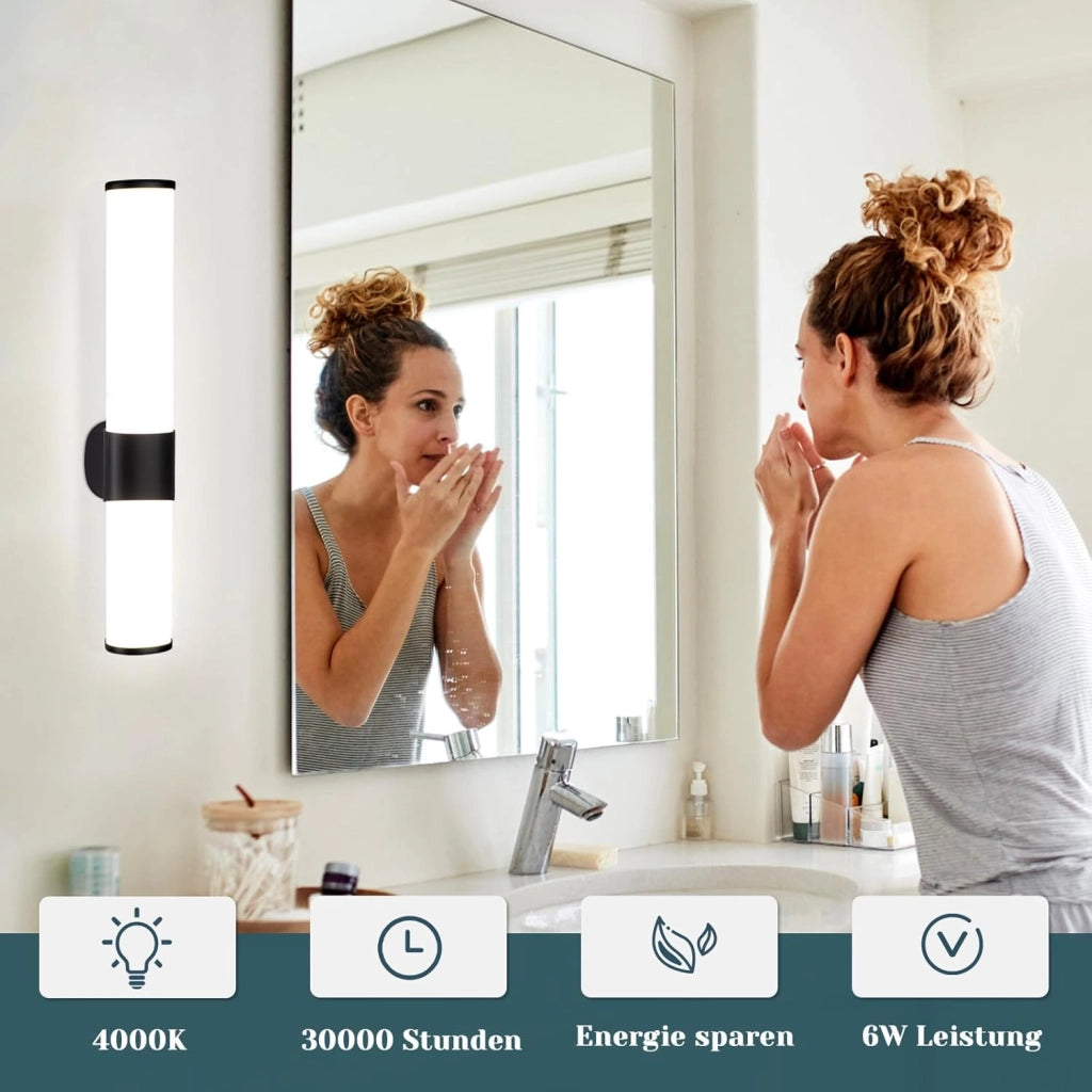 ZMH Lampada da specchio per bagno a LED 6W nera da parete per bagno 30 cm