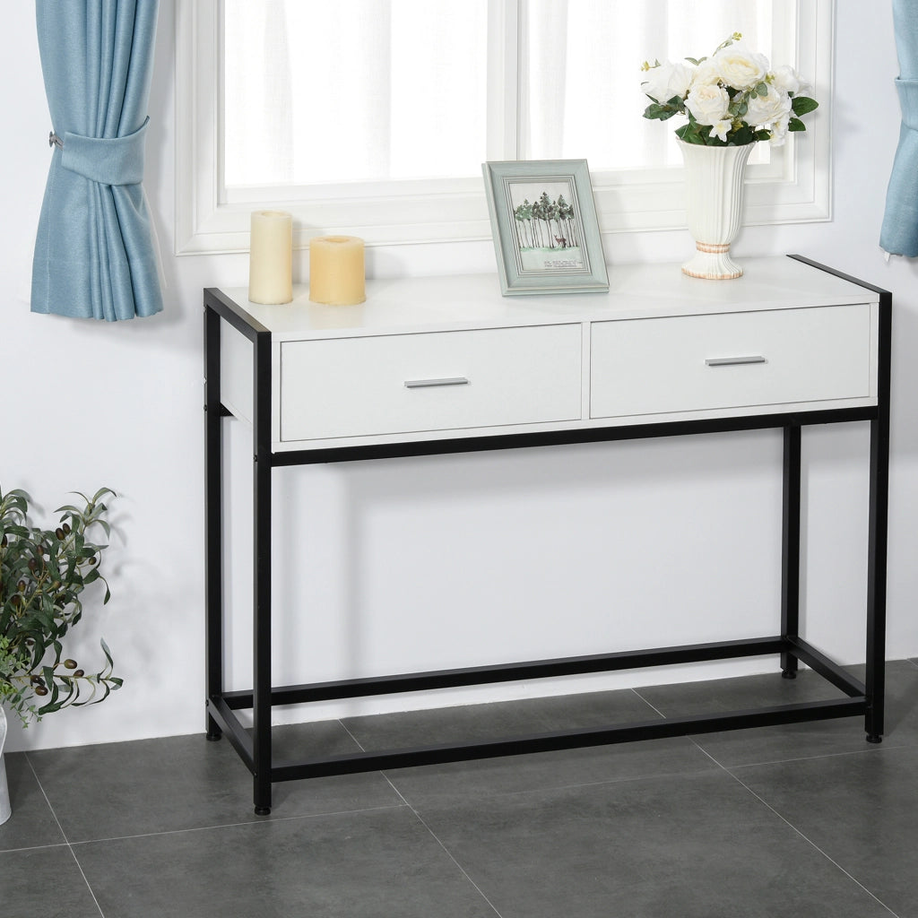 Consolle con 2 Cassetti e Gambe Regolabili ¨C zephmum ¨C Bianco e Nero 120x34x81 cm