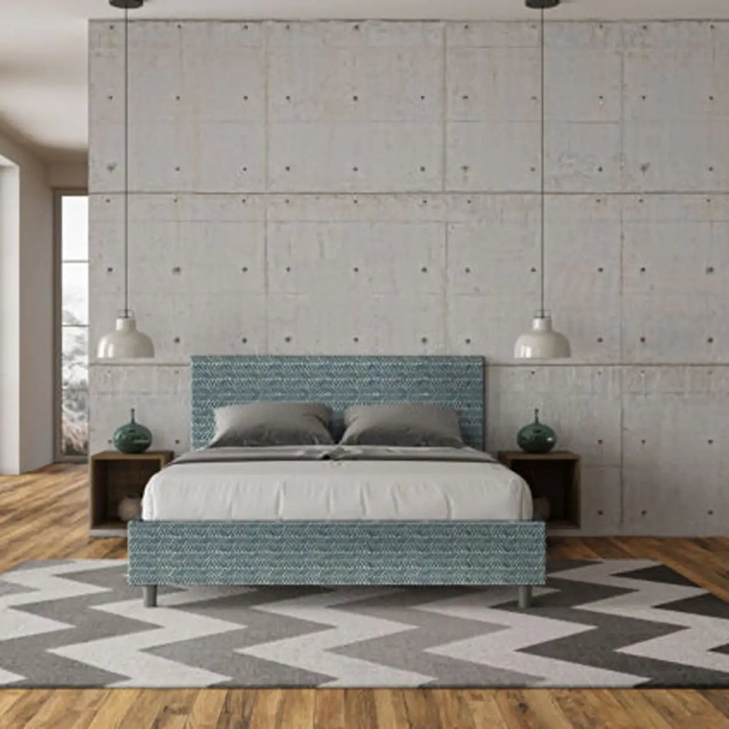 Letto matrimoniale con rete imbottito 160x200 tessuto Aragona 8 blu Adele