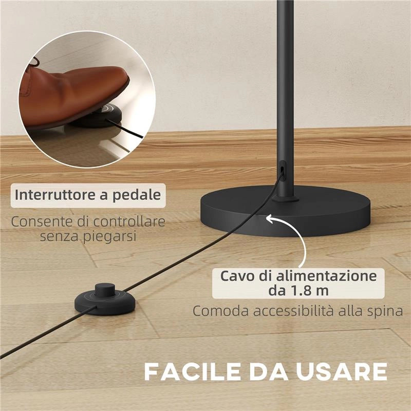 LAMPADA DA TERRA ALTA 165 CM CON 3 PUNTI LUCE E INTERRUTTORE A PEDALE, ATTACCO E27 MAX 40W, ORO