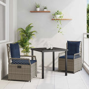 Set da Pranzo per Giardino 3 pcs Grigio polyrattan