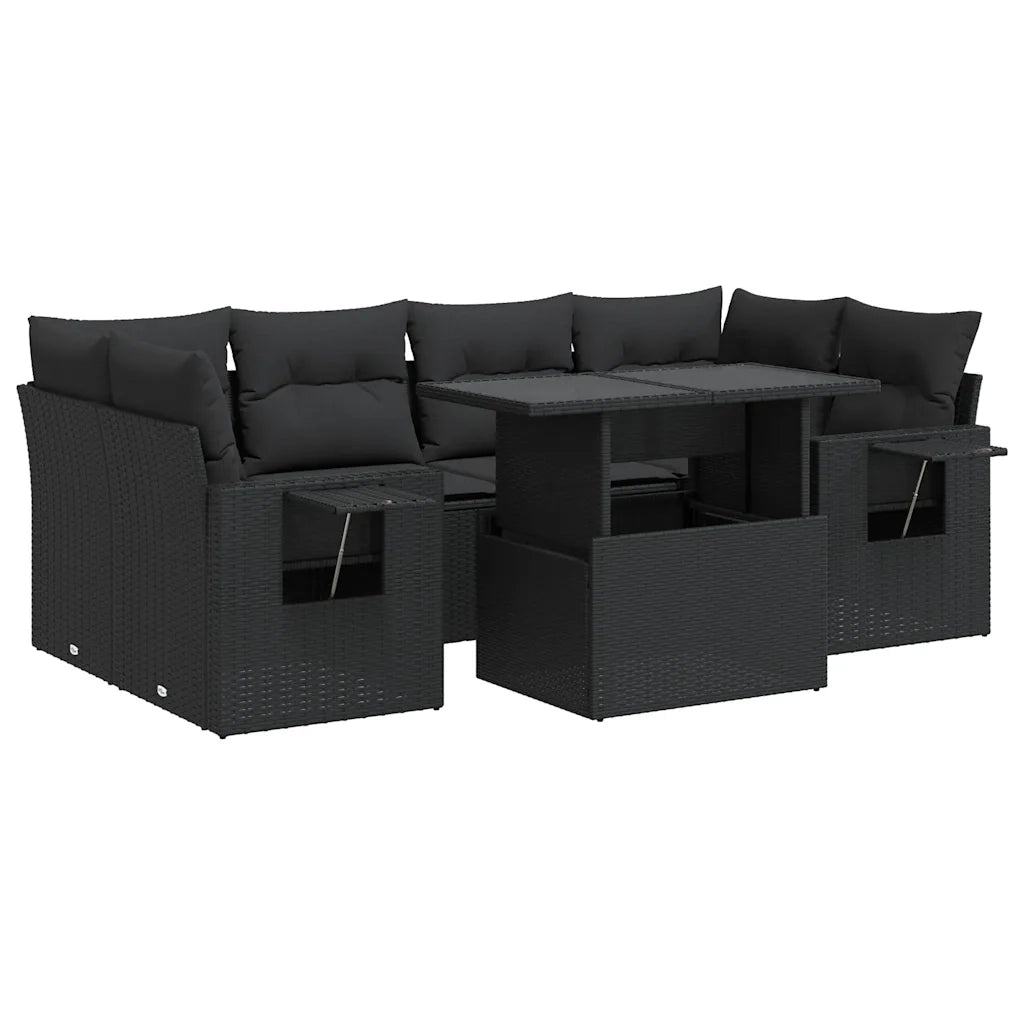 Set Divani da Giardino con Cuscini 7pz Nero Polyrattan 3326426