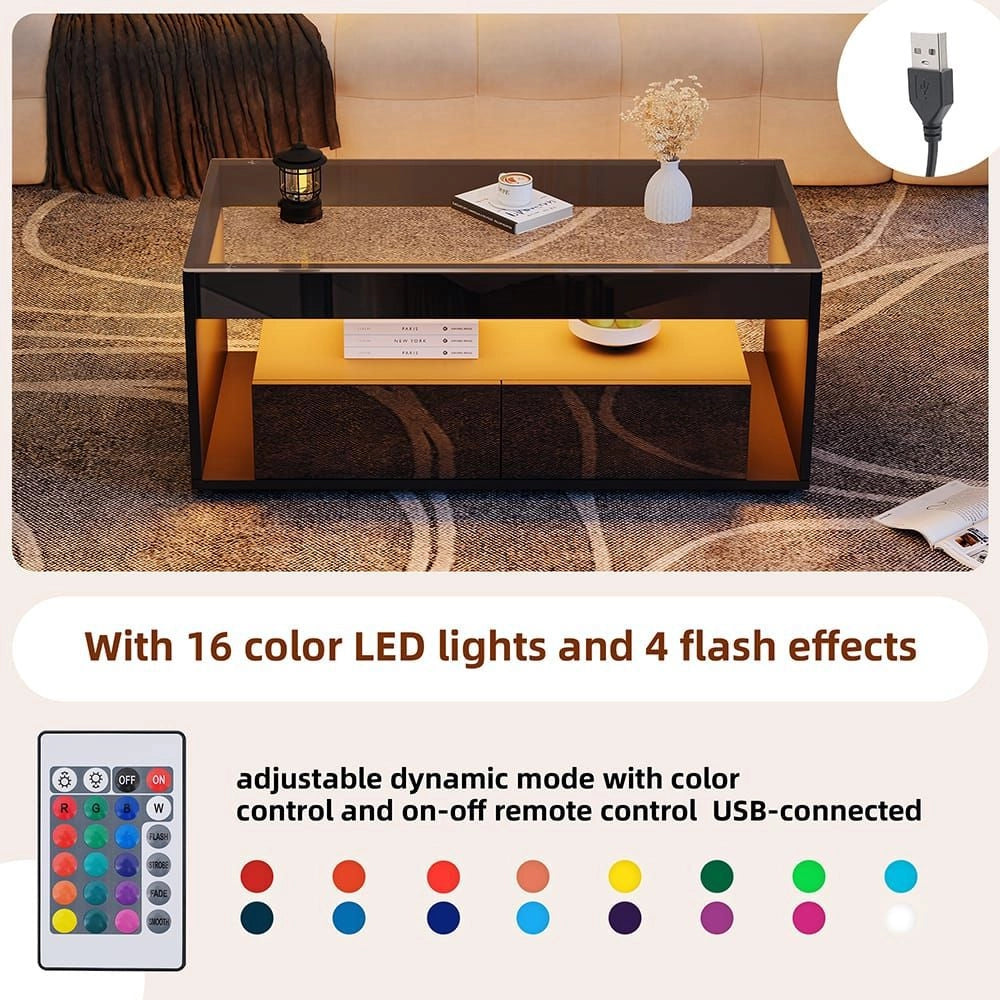 Tavolino-Xylo-Rettangolare LED 16 colori 2 cassetti