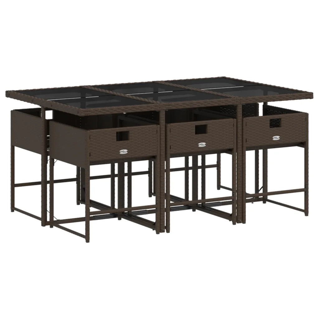 Set da Pranzo da Giardino 7pz con Cuscini in Polyrattan Marrone 3278036