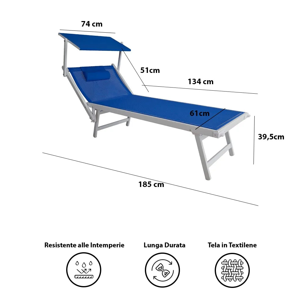 Tempo Style - Lettino Prendisole Blu con Parasole e telaio bianco