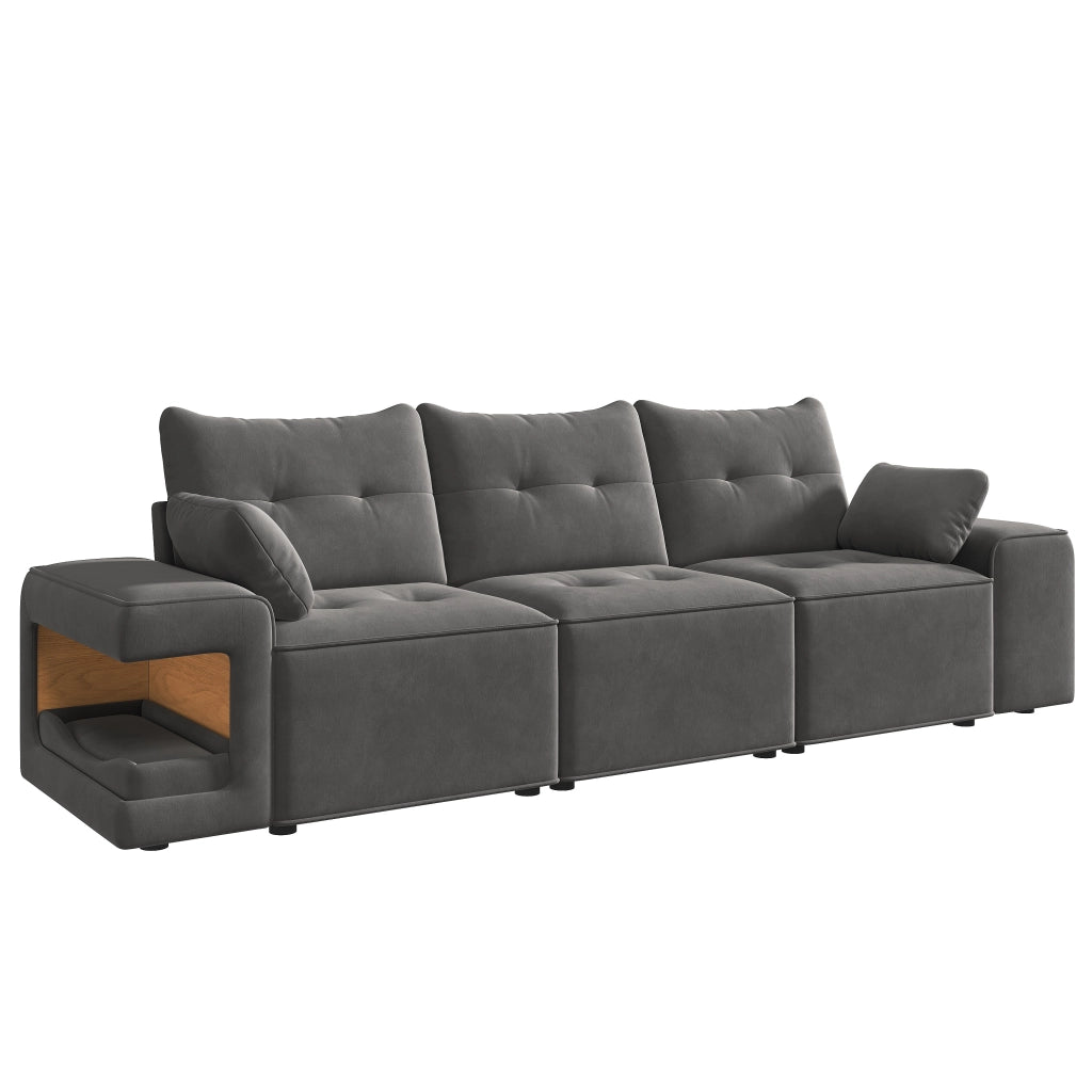 Divano 3 posti modulare con braccioli larghi e contenitore ¨C MINIMAL ¨C Grigio, tessuto, imbottito