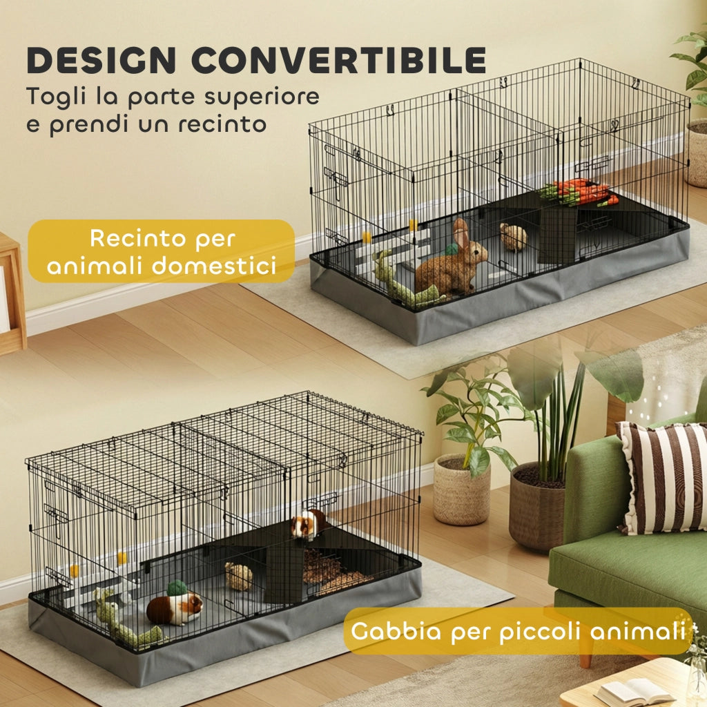 Gabbia per Piccoli Animali 2 in 1 ¨C Xylo ¨C Coperchio Rimovibile, Sezioni Separate, 121x61x61 cm, Nero