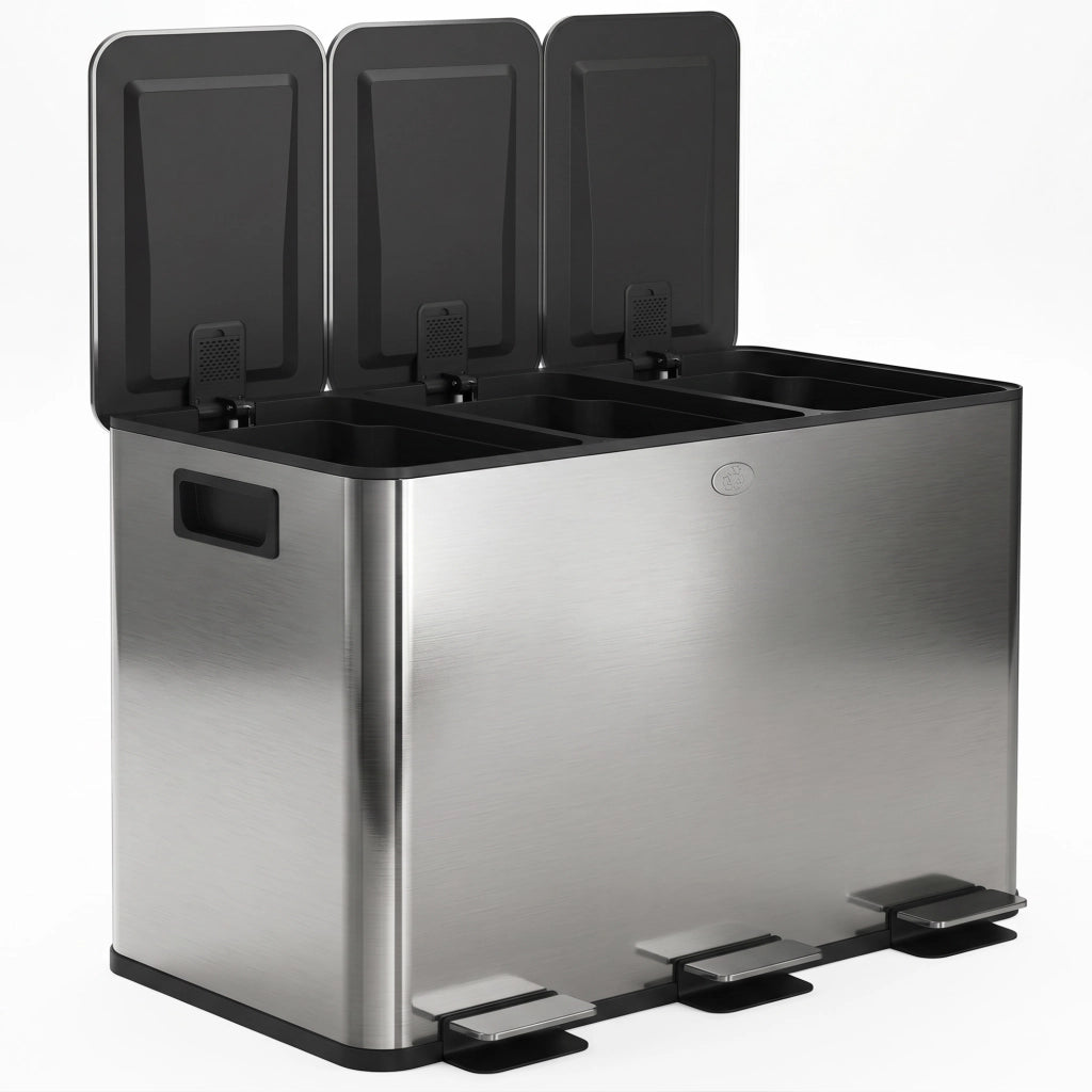Bidone Immondizia 3 Sezioni 20L Chiusura Silenziosa ¨C zephmum ¨C Acciaio Inox PP 61.9x36.6x56.7 cm