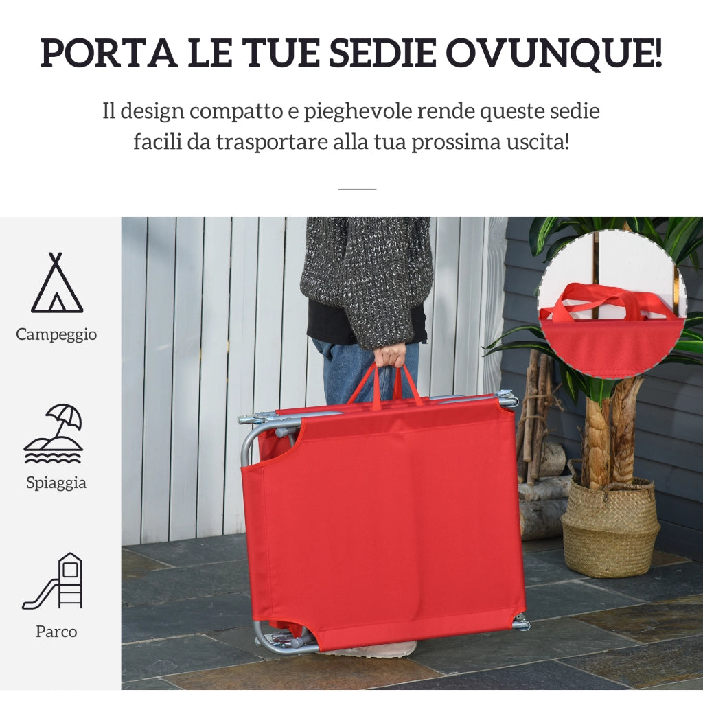 Lettino Prendisole Pieghevole con Schienale Reclinabile su 5 Livelli, 187x55x24cm, Rosso
