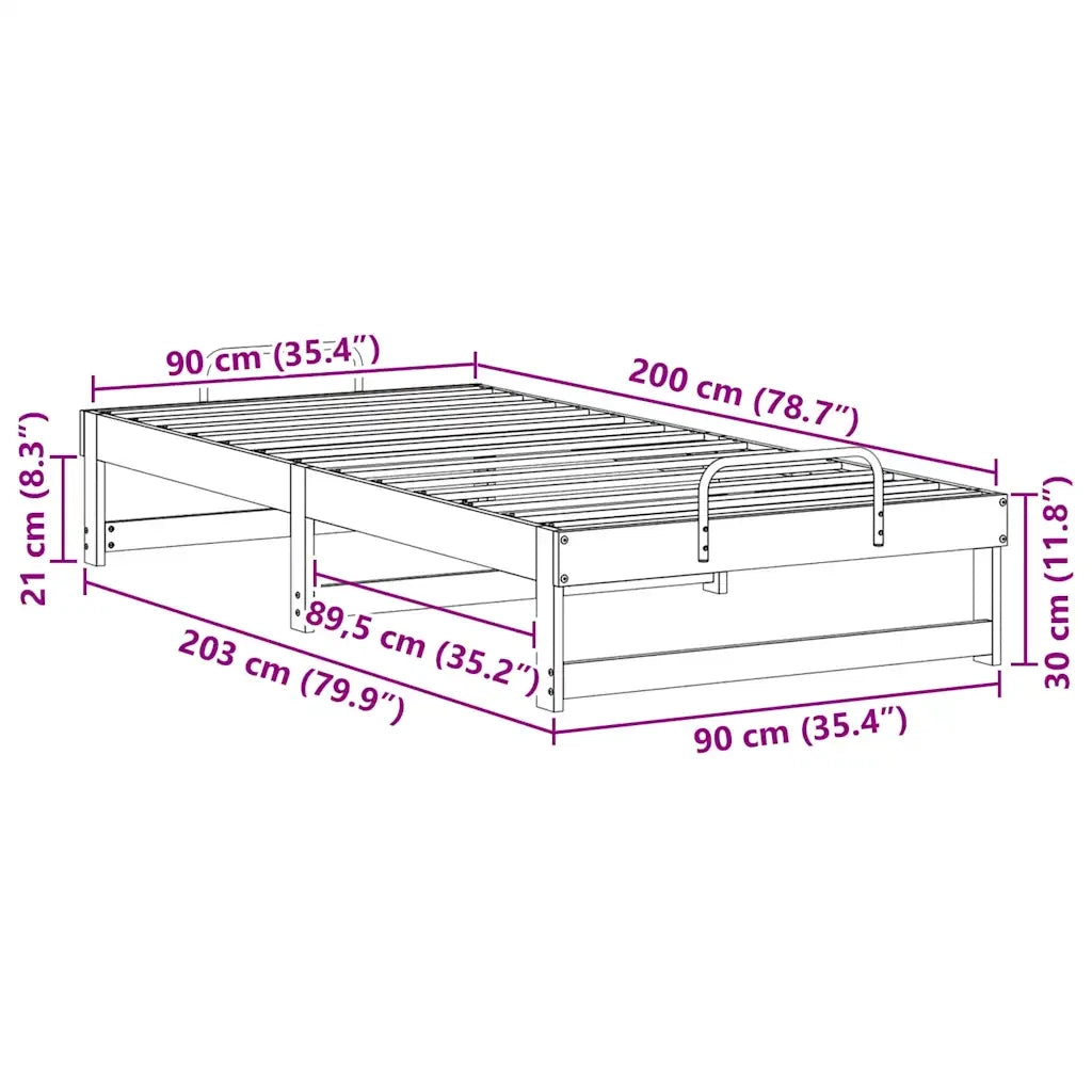 Struttura del letto Bianco 90 x 200 cm Pino massello 873146